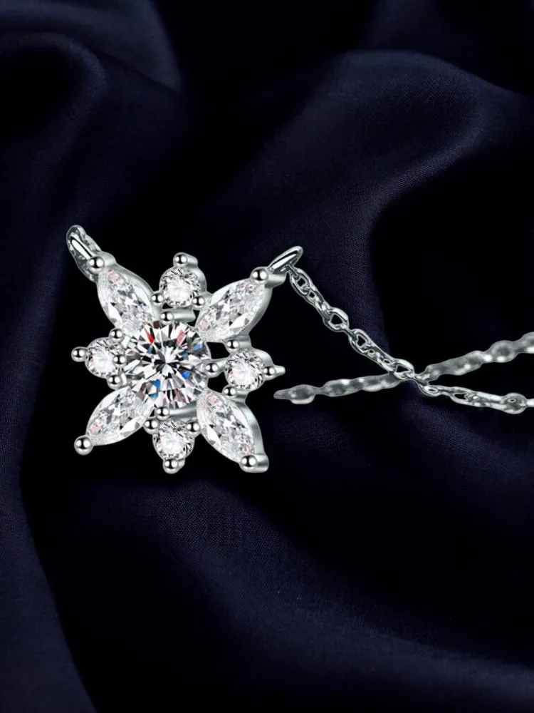 Moissanite Sterling 925 Silver Dainty Necklaces Snowflake Pendant Necklace GRA Certified