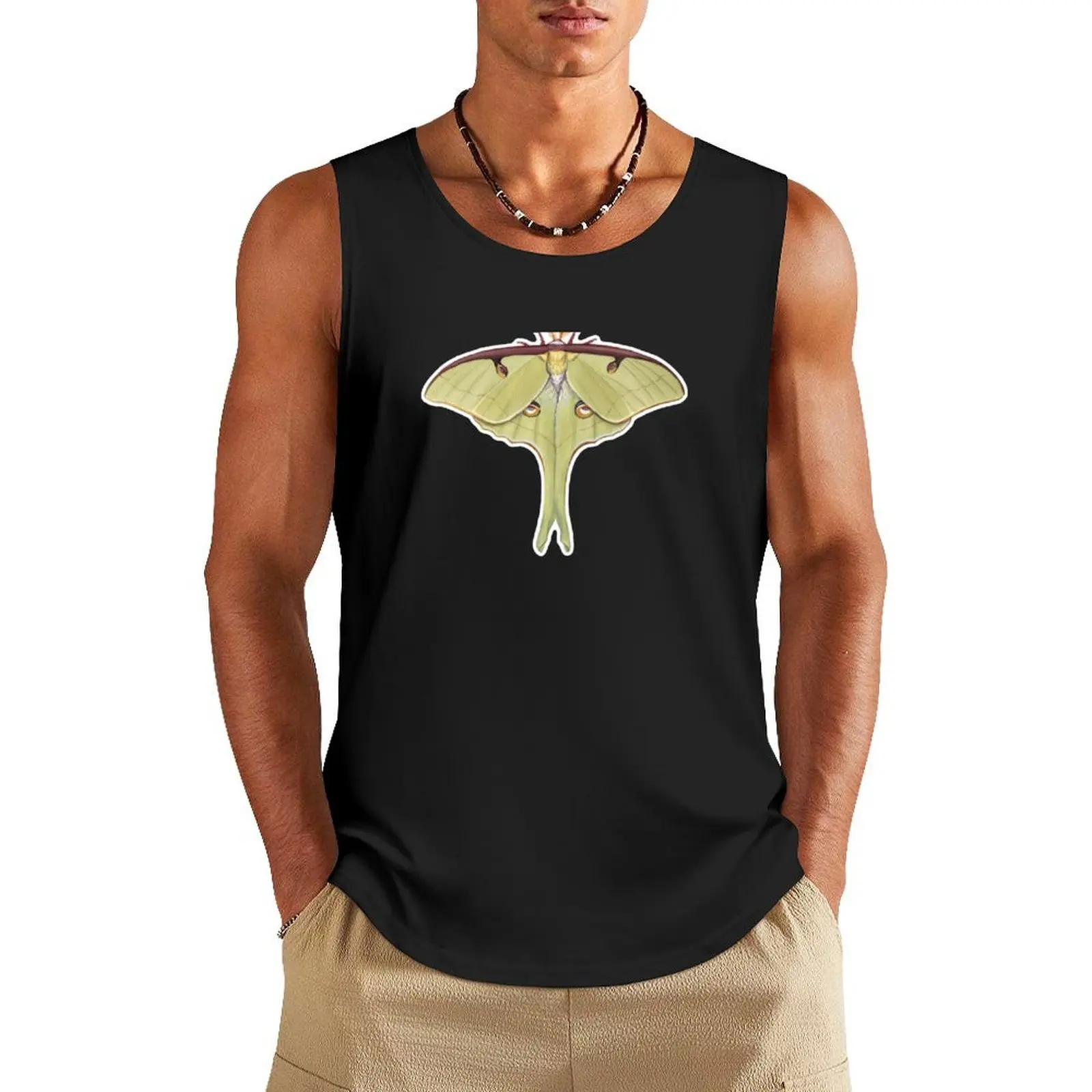 

Luna Moth (Actias luna) Tank Top summer vests for men singlets for men Sleeveless top