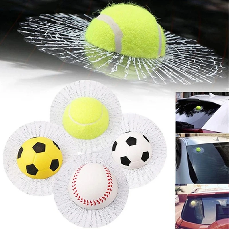 Car Styling Baseball Football Tennis Stereo Broken Glass 3D Sticker Car Window Ball Hits Self Adhesive Decal Car Stickers