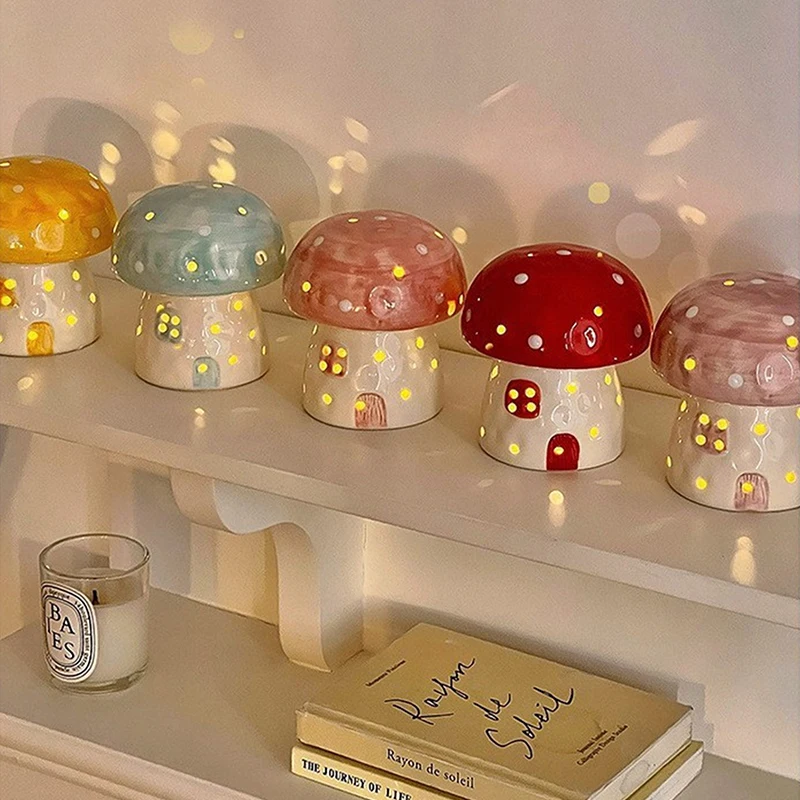 Creative Mushroom Small Night Lamp Bedside Light Home Decoration Ceramic Cute Mushroom Night Light Birthday Gift