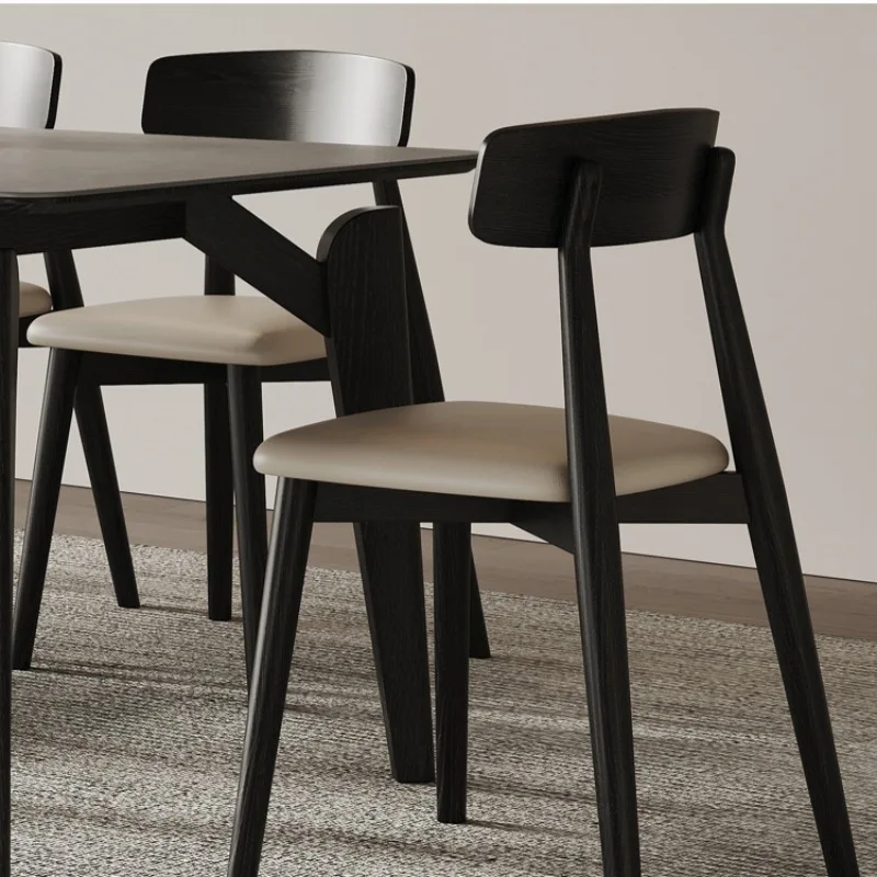 Nordic style solid wood soft seat bag dining chair household modern simple backrest solid wood casual dining chair restaurant