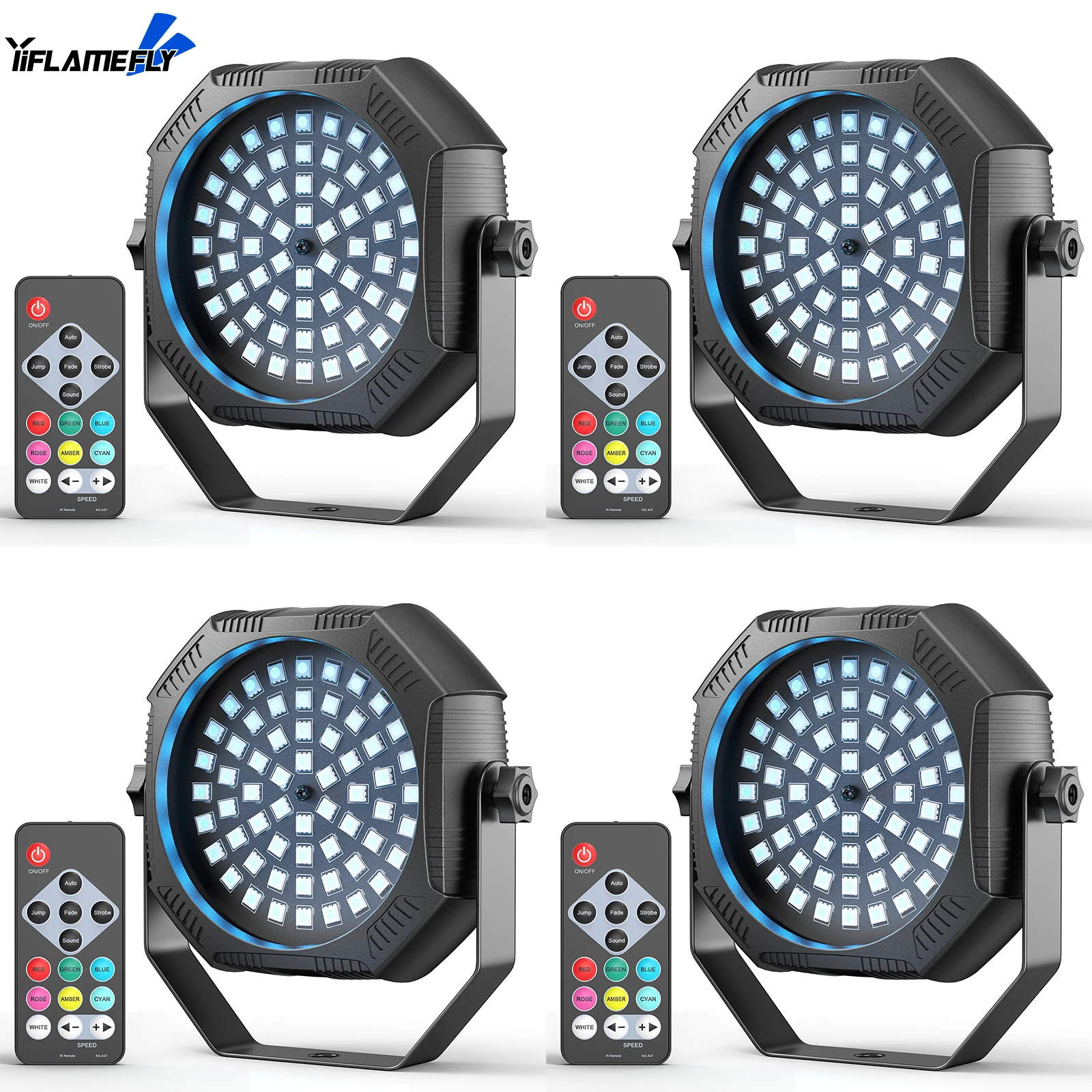 

Yiflamefly 4Pcs 60-LED RGBW 4-IN-1 Par Light 1-25Hz Flash Sound-activated Auto Remote Control for Concerts Performance Stages