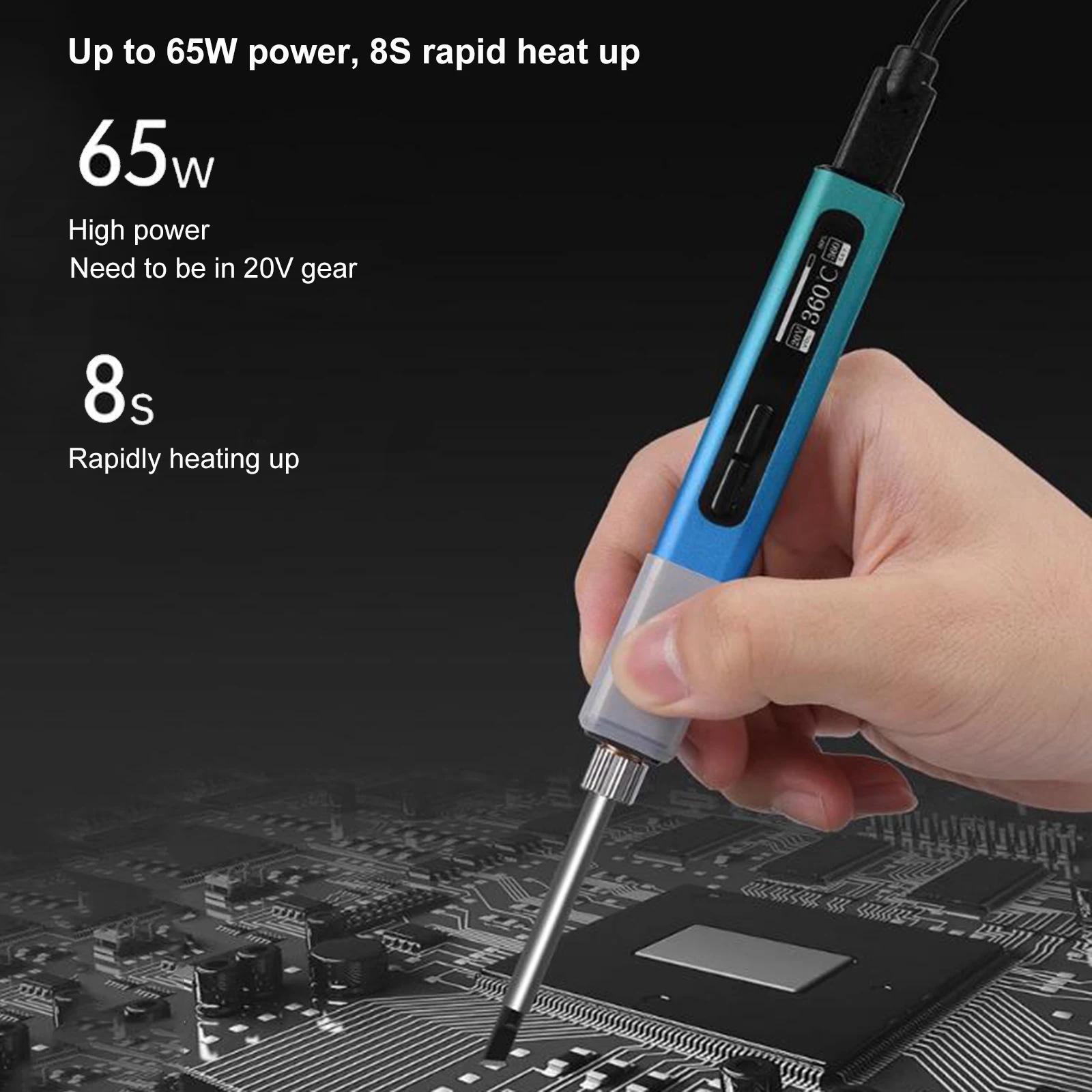 65W Mini USB Soldering Pen Smart Soldering Iron Portable Digital Display Internal Heating Type Thermostat PD Powered USB-C Port