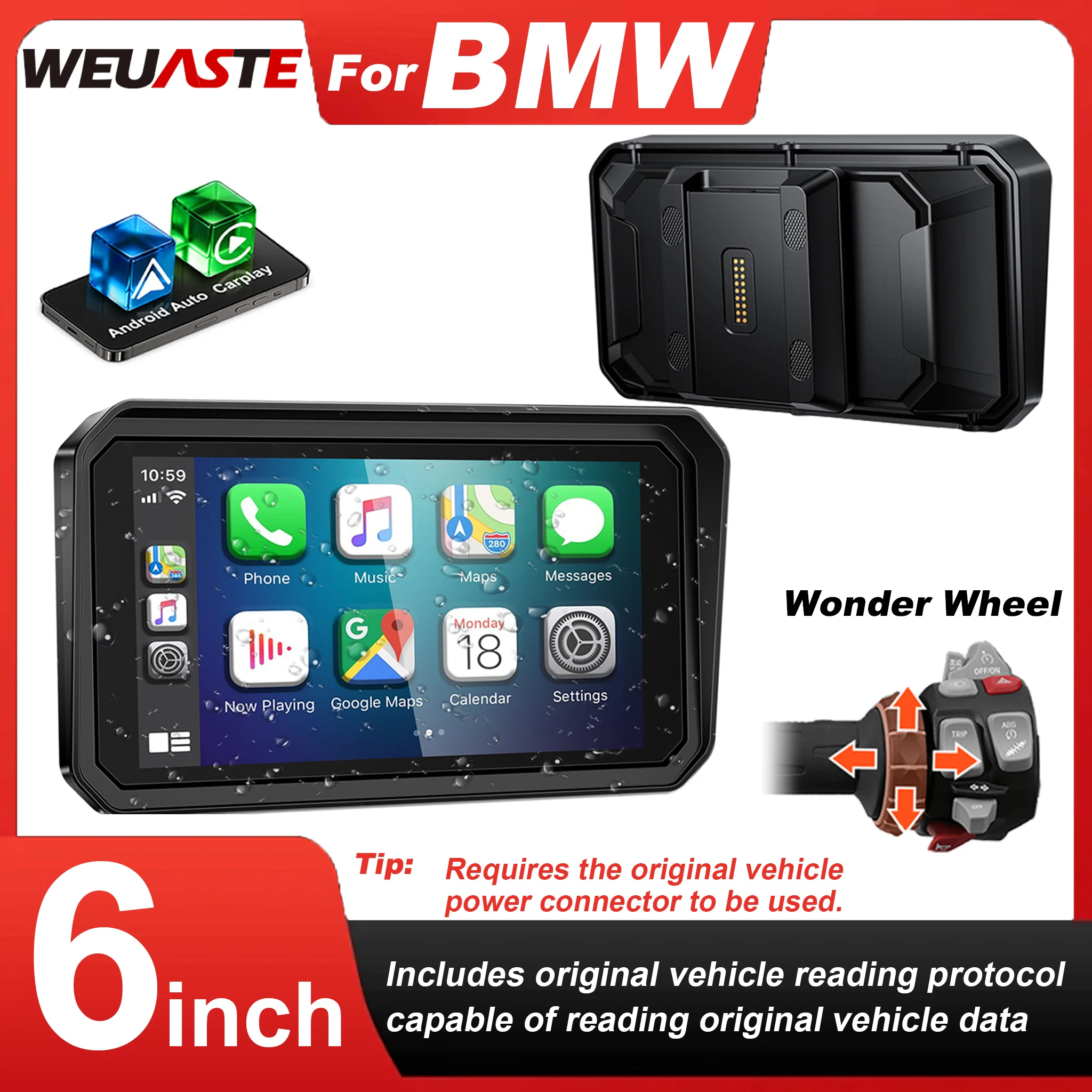 6 Inch Wireless CarPlay Moto Android Auto Portable Digital Motorcycle Dashboard GPS Navigation For BMW R1200GS R1250GS S1000XR