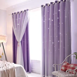 Double Layer Blackout Curtains, Hollow Star Grommet Top Window Curtain Ready Made for Kids Girls Bedroom & Living Room Decor