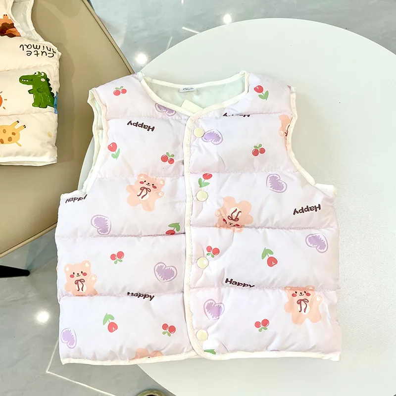 Children's Down Cotton Vest Waistcoat for Girls Boys Autumn Winter Clothing Baby Kids Cartoon Pattern Print Jackets Coat Outwear