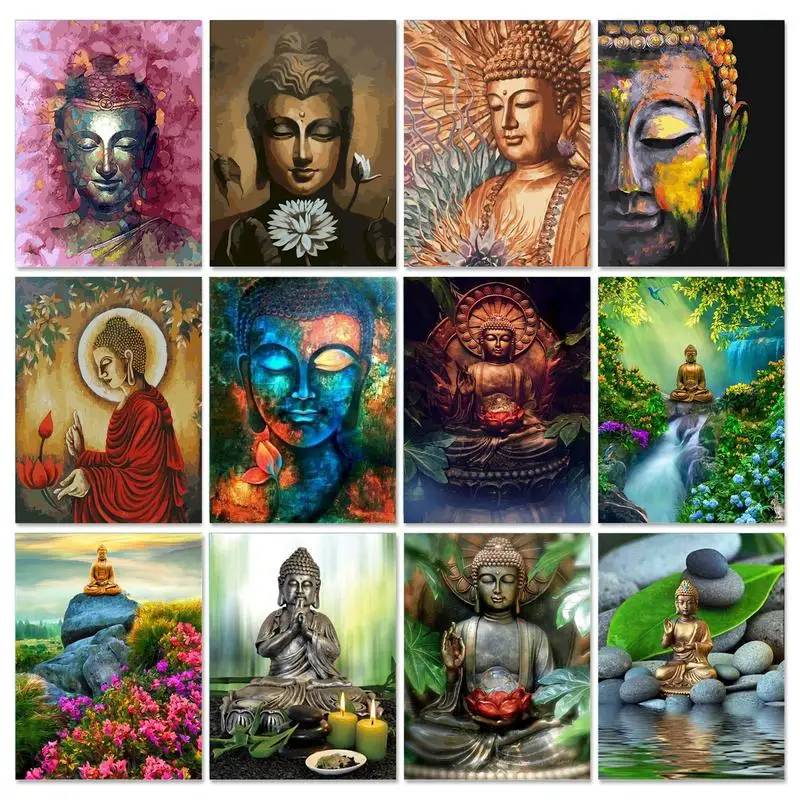 

GATYZTORY Frame Paint By Number For Adults Buddha Landscape Picture By Numbers Acrylic Paint On Canvas Modern Wall Home Decor