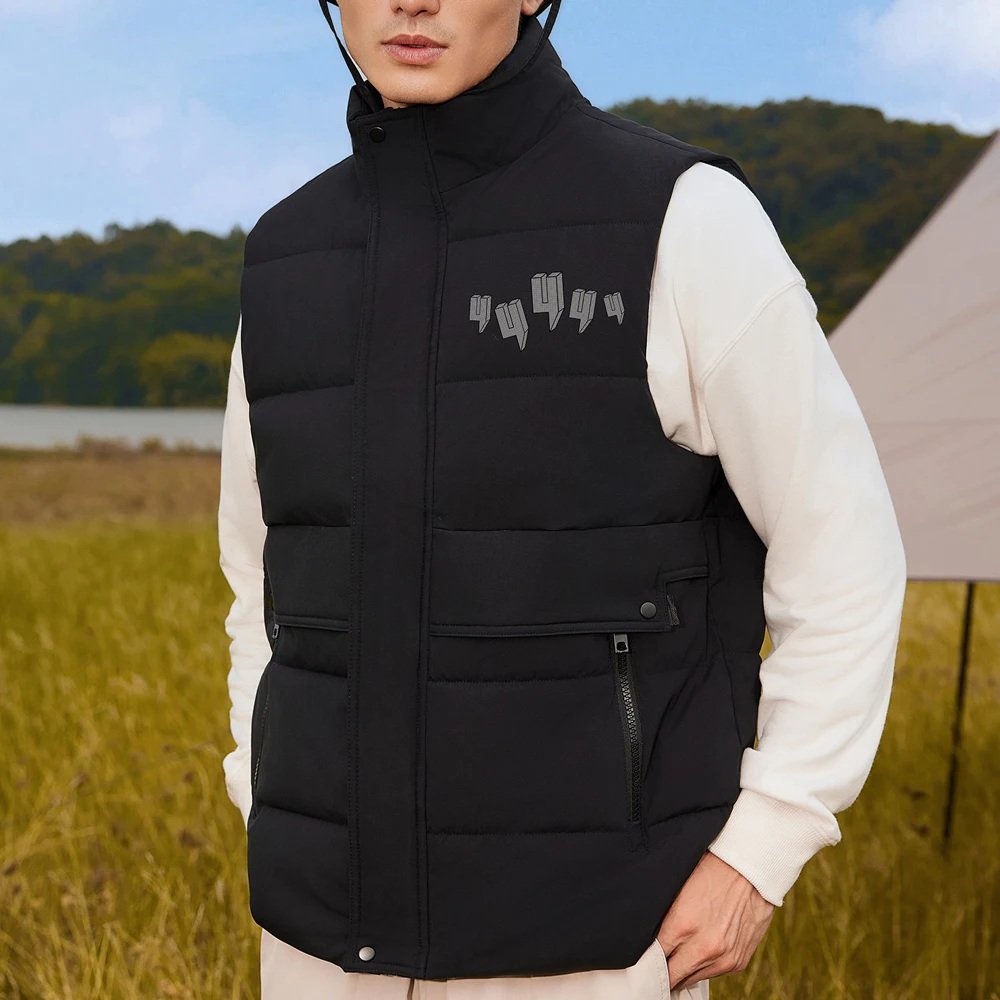 

Модный хлопковый жилет с воротником-стойкой, мужской зимний теплый жилет, уличный повседневный черный модный городской жилет, свободный крой