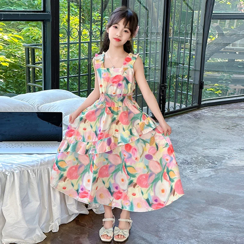

Loose Dresses Girls Cute Print Tank Dress Clothing Teenager 5 6 8 10 12 14 Years Big Girl Summer Floral Dress Kids Sleeveless