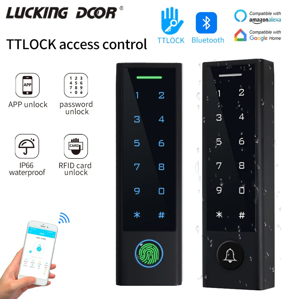 TTlock App Control Door Access Control System Phone Bluetooth Fingerprint or Doorbell IC Card Reader 13.56Mhz home Gate Opener