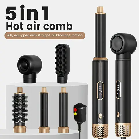 5 In 1 Visual Temperature Control Blow Dryer Brush Negative lon Hair Dryer Brush DetachableAir Curler Air Curling Wrap Styler, Upgrade Hair Styling Tools Hot Air Brush Curling Brush Iron