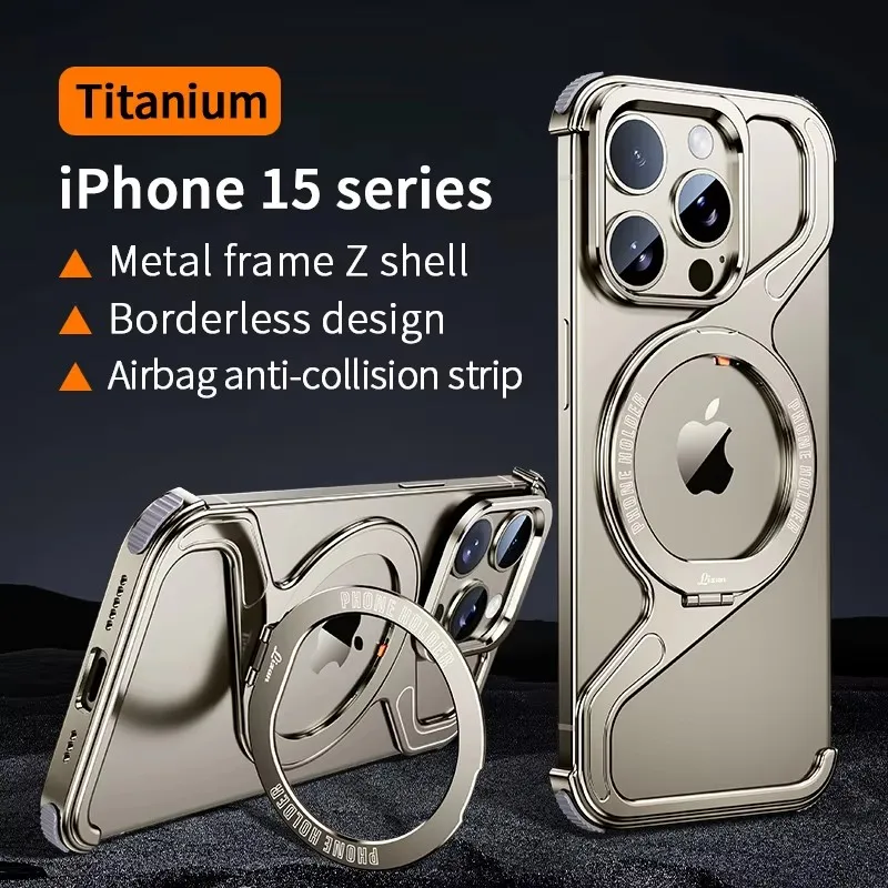 Z Shape Geometry individuality Stand Holder Phone Cover  For Iphone 13 14 15 Pro Max Magnetic Metal Snap-on Phone Case