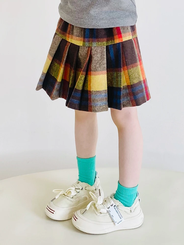 original-design-spring-ort-skirt-for-girls-plaid-pleated-floing-versatile-children's-clothing-deiniol-polyester-cotton-blend