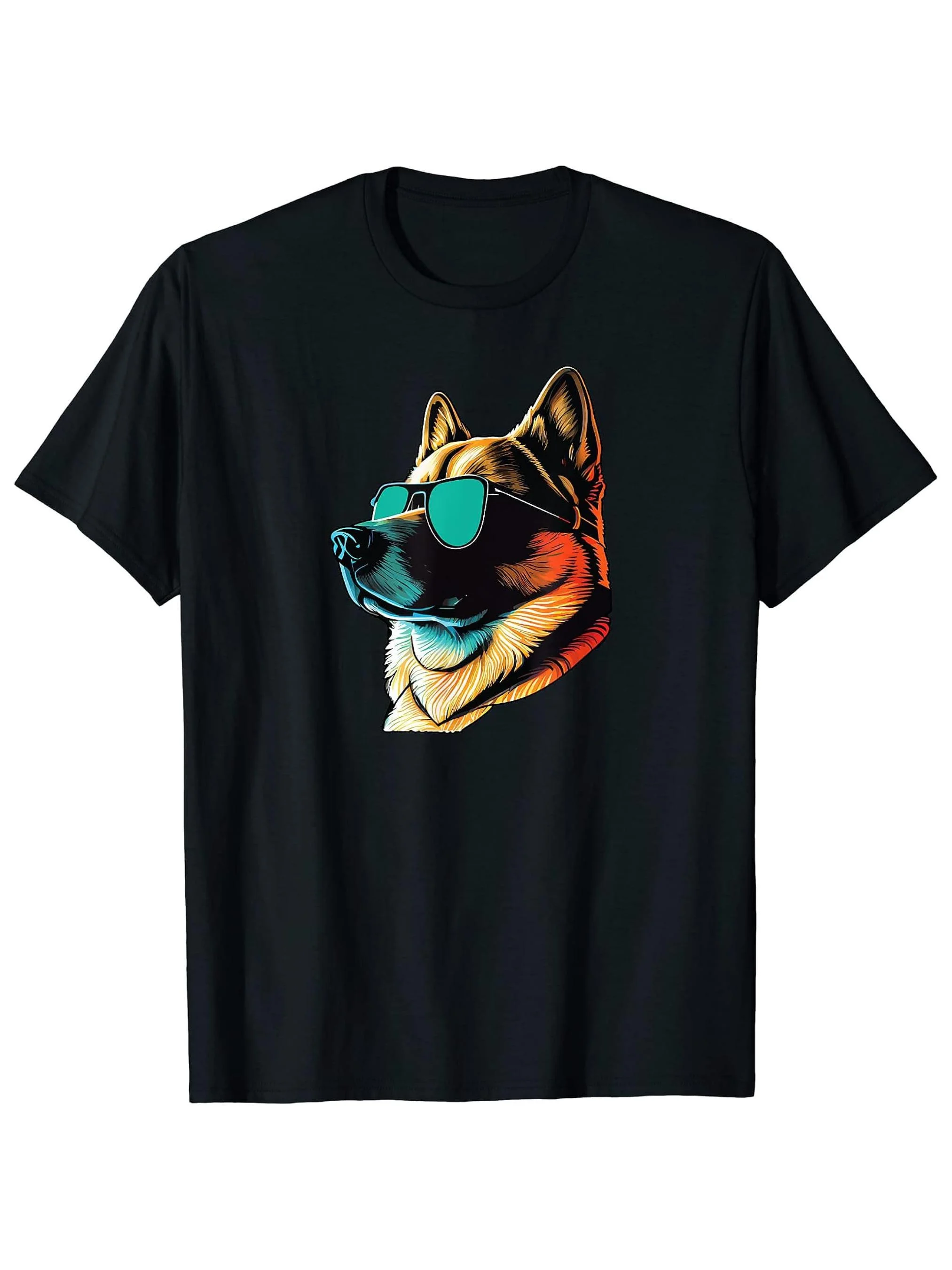 

Akita Dog Wearing Sunglasses Graphic T-Shirt Cool Canine Print Short Sleeve Cotton Tee Summer Trip Apparel