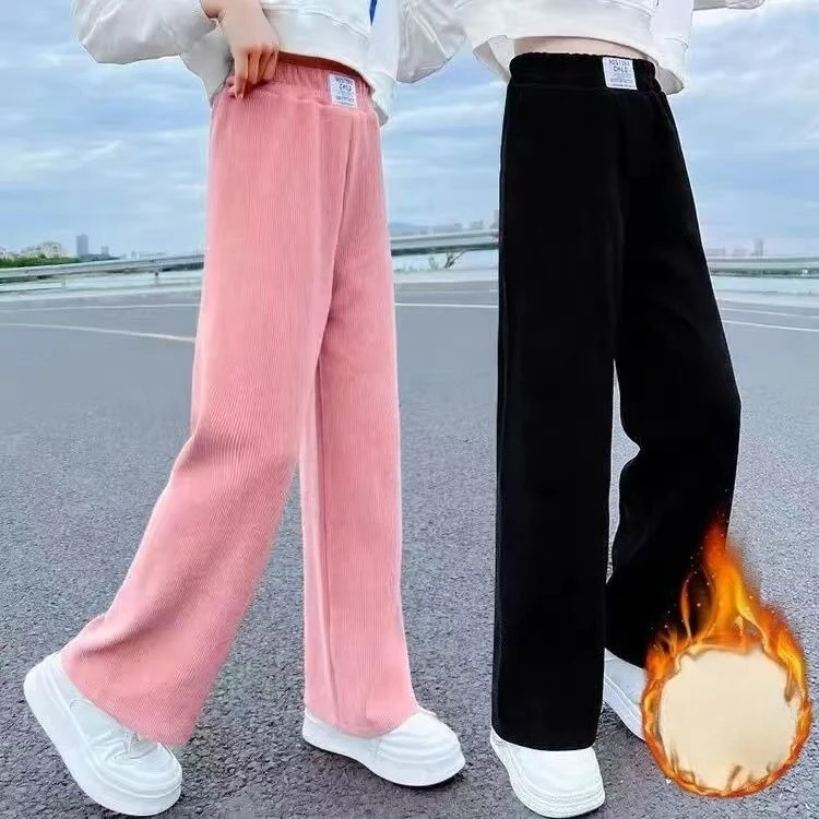 120-170Cm Girls Casual Fashion Winter Thick Warm Single Fleece Pants Kids Trousers Three Colors