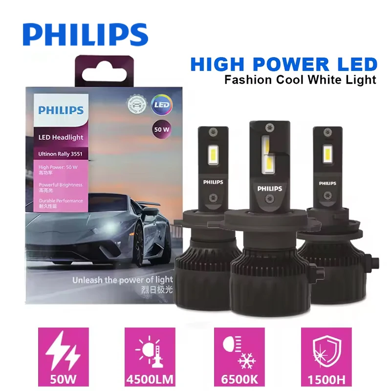 Philips Ultinon Rally 3550 LED H7 H4 H11 HB3 HB4 HIR2 9005 9006 9012 100W 9000LM High Power 6500K Bright White Car Head Lamps 2X