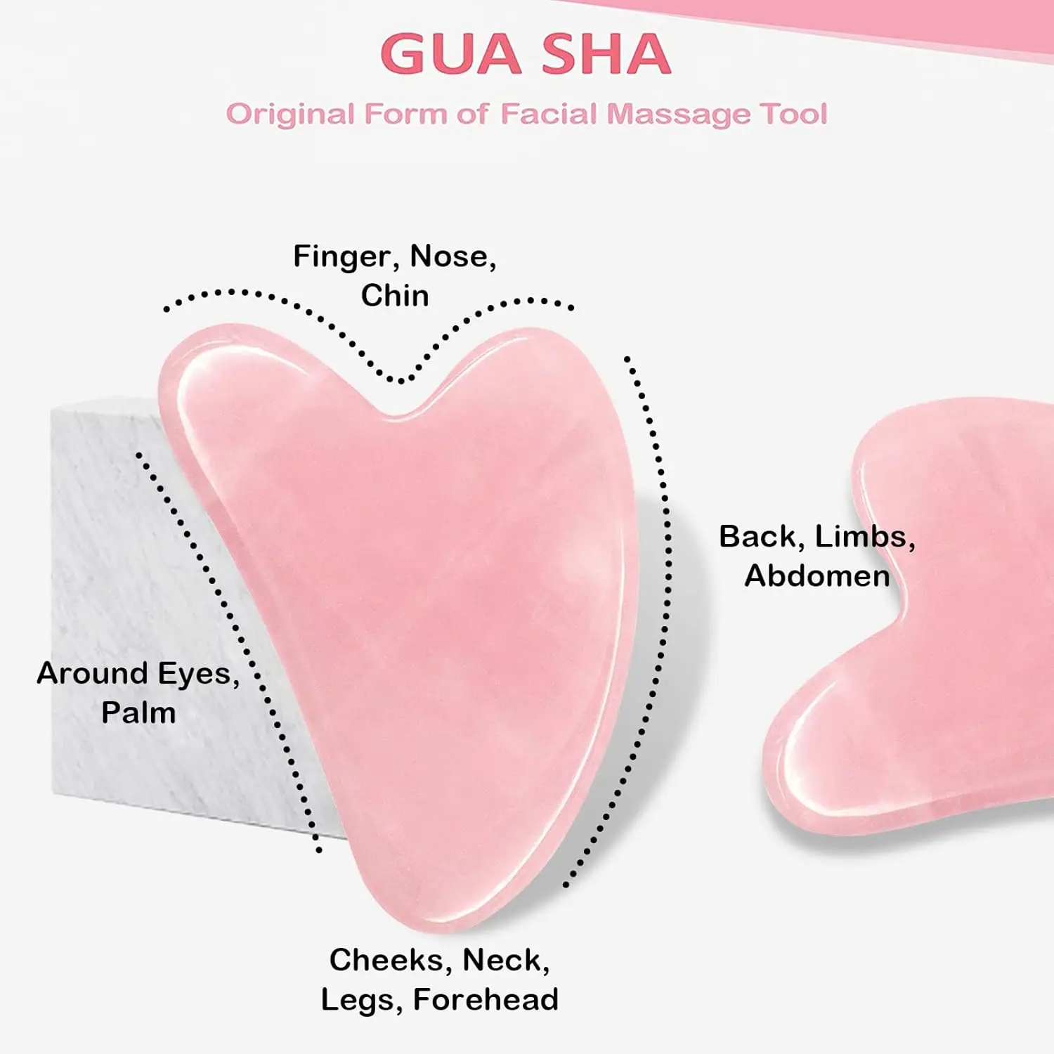 Natural Rose Quartz Heart‑Shaped Gua Sha Board Multipurpose Face Body Massager for Eyes Neck Back Limbs Skin Lifting Relaxation Beauty Tool