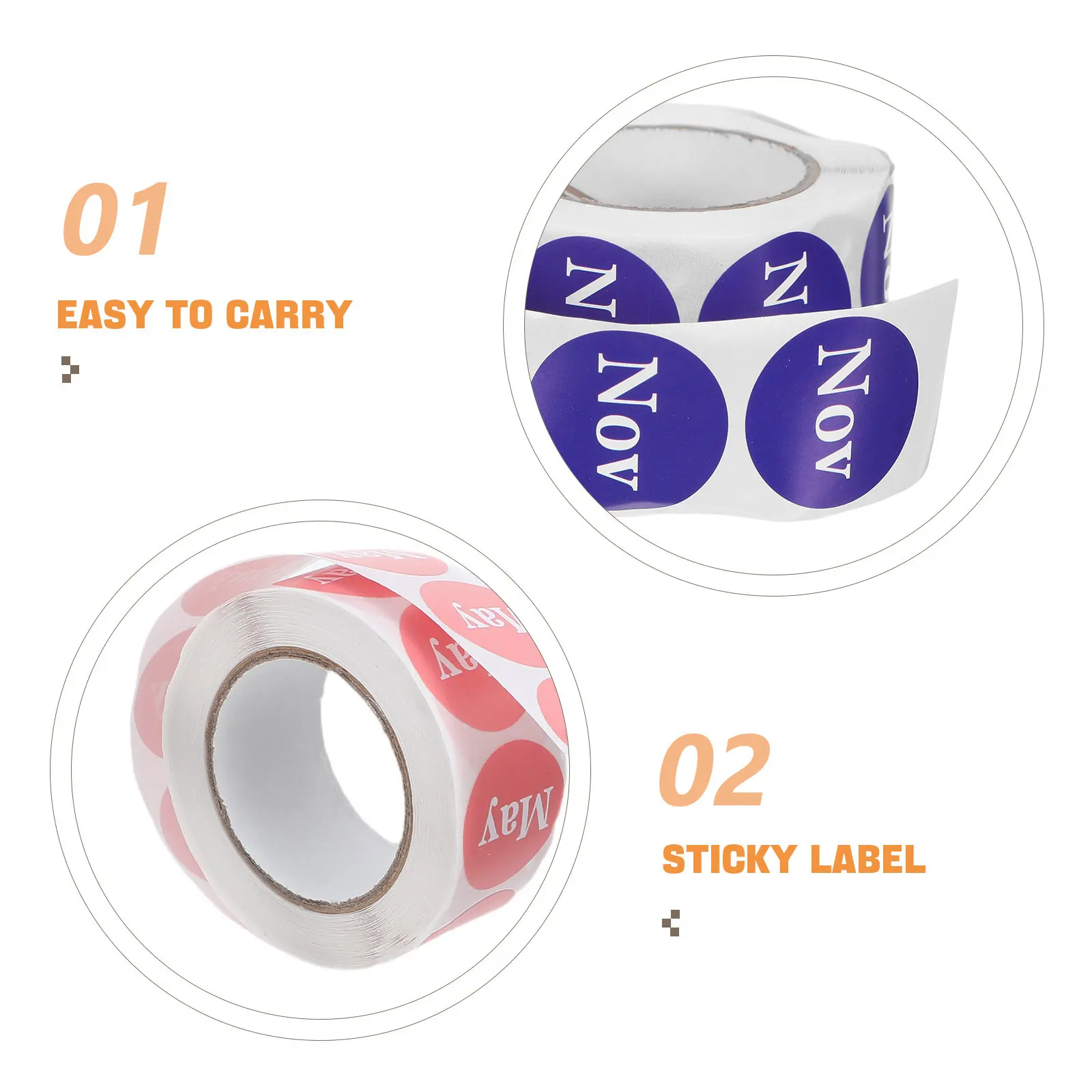 12 Rolls Round Monthly Labels Self Adhesive Color Dots Stickers January to December Monthly Planner Stickers for Calendar
