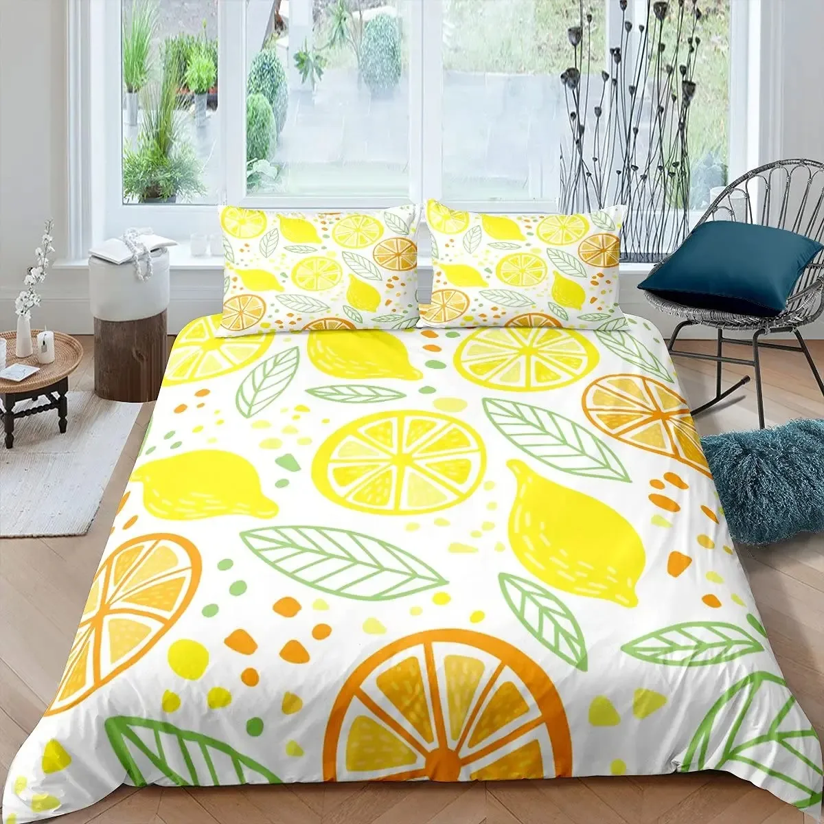 

Nature Bedspread, Lemon Tree Branches Gardening Design, Decorative Quilted 2/3 Piece Coverlet Set With Pillow Shams, Full Size