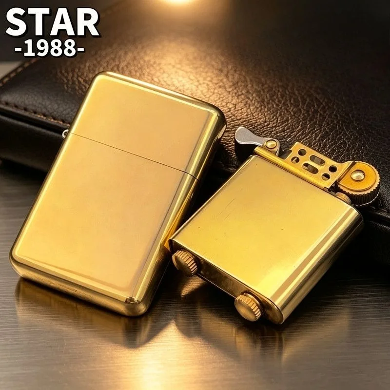 STAR Third-Generation Copper Sand Wheel Oil Lighter, Ultra-Thin Sealed Leak-Proof Brass Core, Windproof Creative Gift for Men