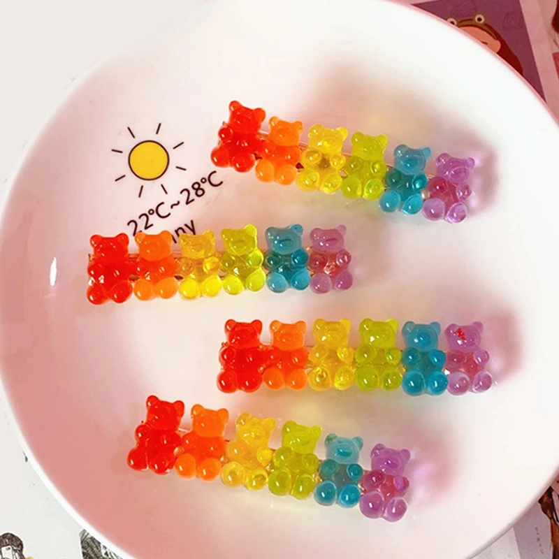 

Cute Bear Candy Color Hairpins Barrette Colorful Hair Clip Jelly Color Gummy Headwear Girls Women Hairpin Duckbill Clip Headwear