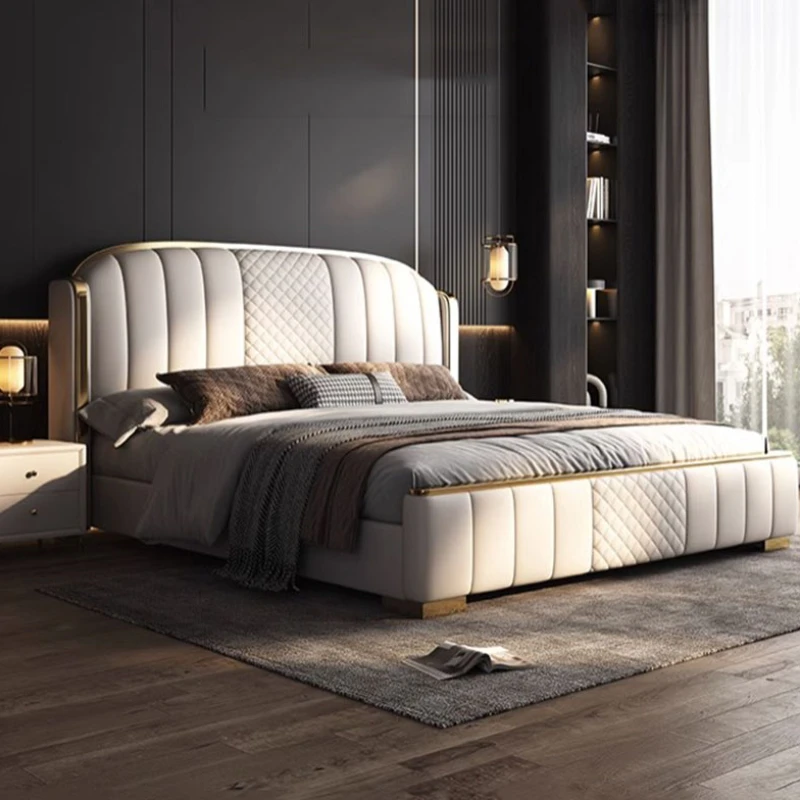 

High End Luxury Double Bed Modern Home King Aesthetic Frame Double Bed Twin White Wood Letti Matrimoniali Furniture For Bedroom