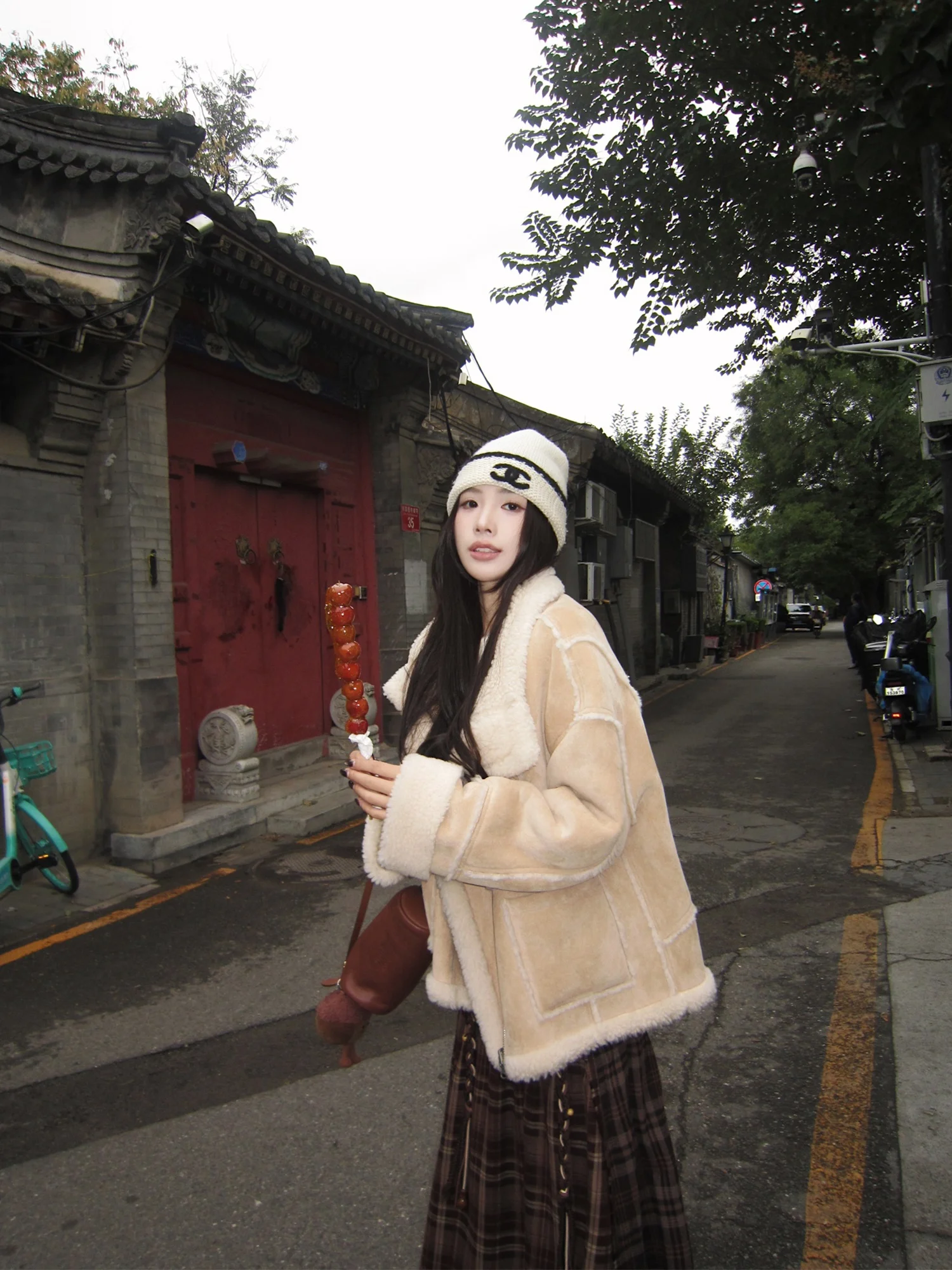 

Double-Sided Wear Lamb Fur Casual Sle Warmth Woolen Coat Stand Fit Ladies Faion Winter Outerwear by Xiao Jun Jun Brand