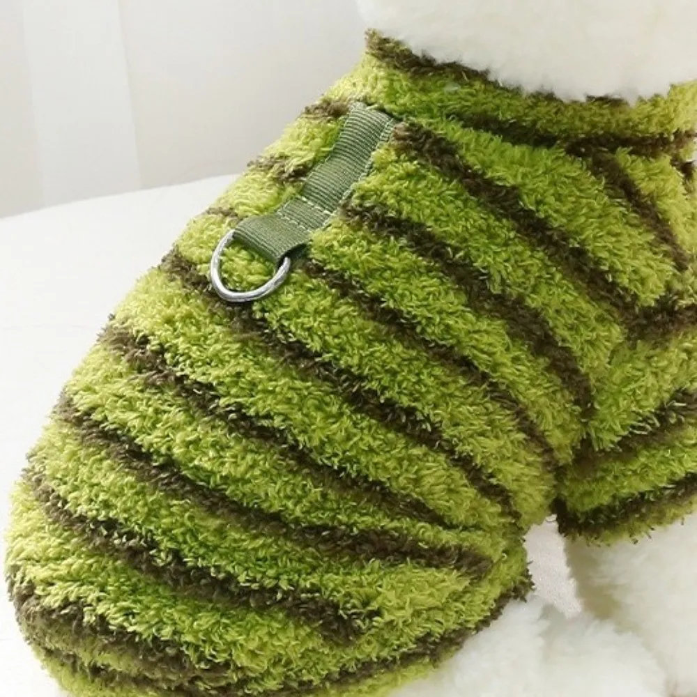Fashion Winter Dog Warm Clothes Stripes Thickened Dog Hiking Jacket Soft Windproof Dog Bodysuit Cat