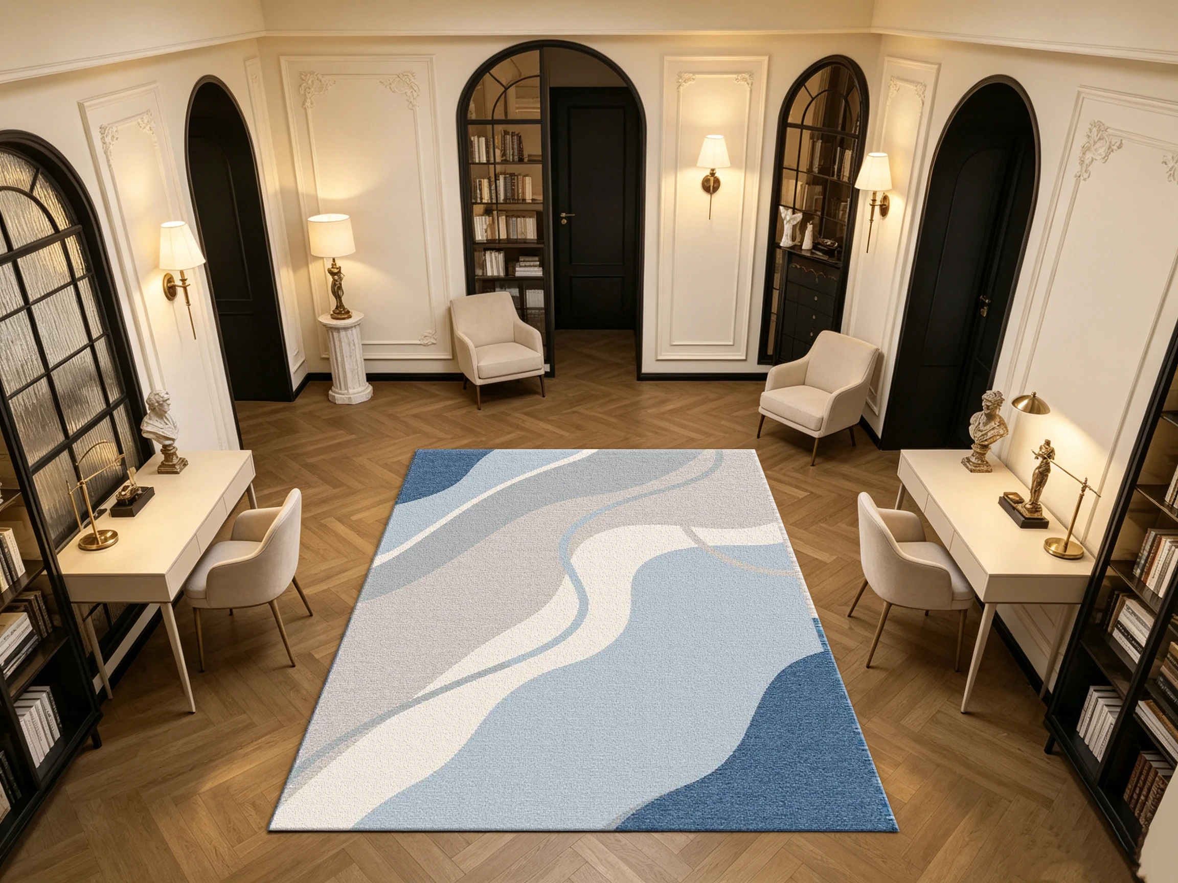 Soft Blue Beige Grey Wavy Abstract Carpet Flooring Modern Minimalist Household Indoor Decor Floor Rug