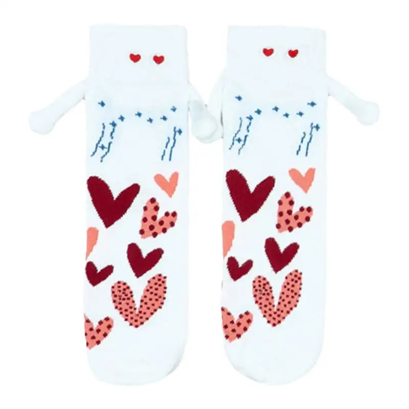 Hand Holding Socks Adult Heart Pattern Couple Magnetic Hand Socks Unisex Mid-Tube Socks Festival Stocking Stuffer For