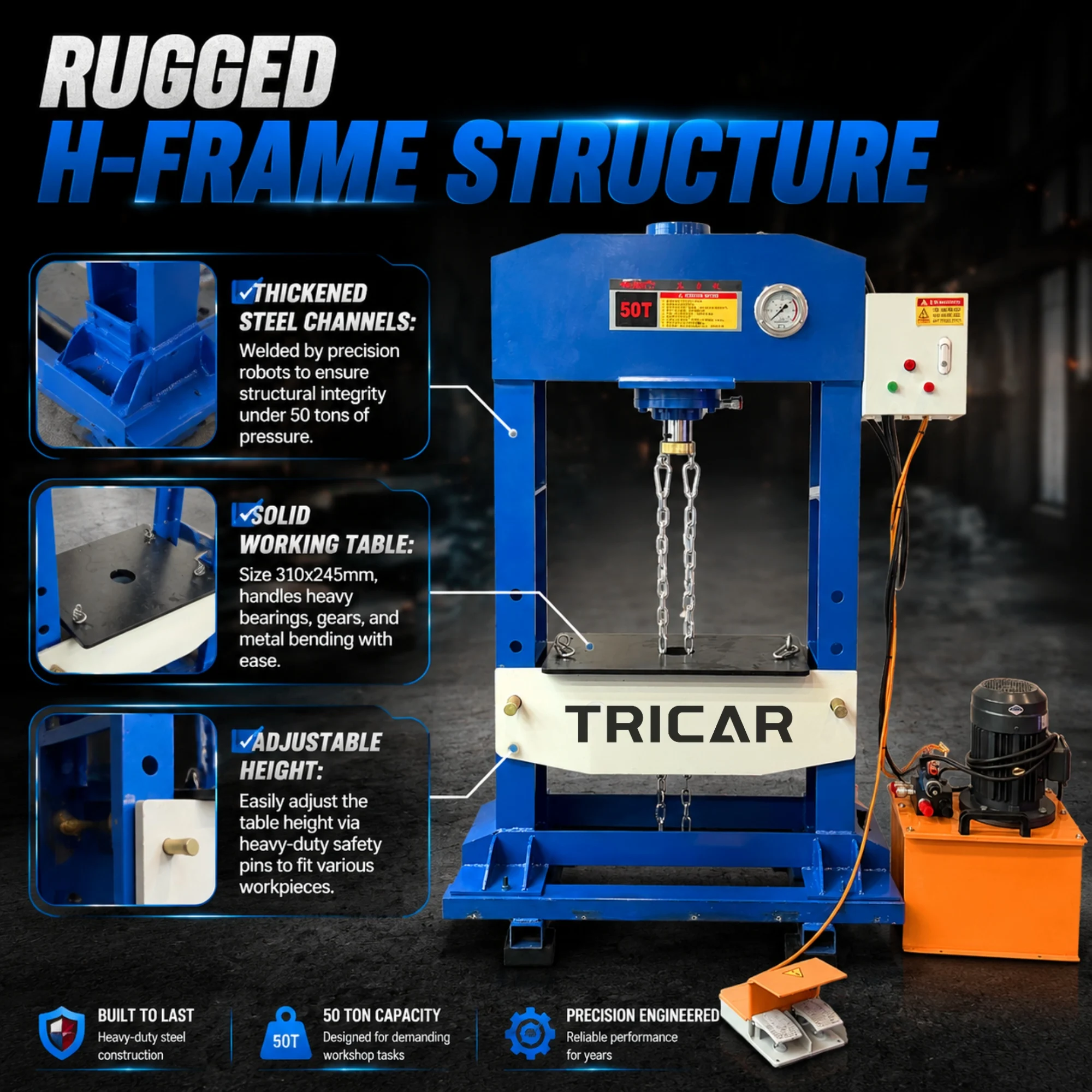 Hot Sale Advanced 20T-100T Electric Hydraulic Press For Automotive Bearing Press Body Repair Maintenance Metal Material Options