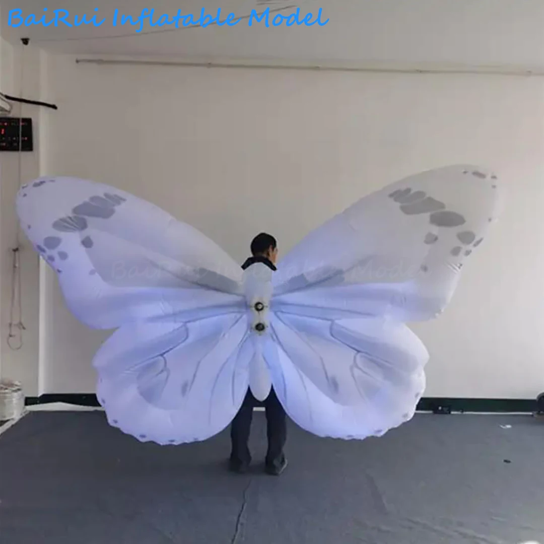 2M aufblasbare Schmetterlingsflügel mit weißem LED-Licht, aufblasbare Engelsflügel für Karnevalsumzüge, Lauf- und Performance-Requisiten für Nachtclub-Events – Detail 2