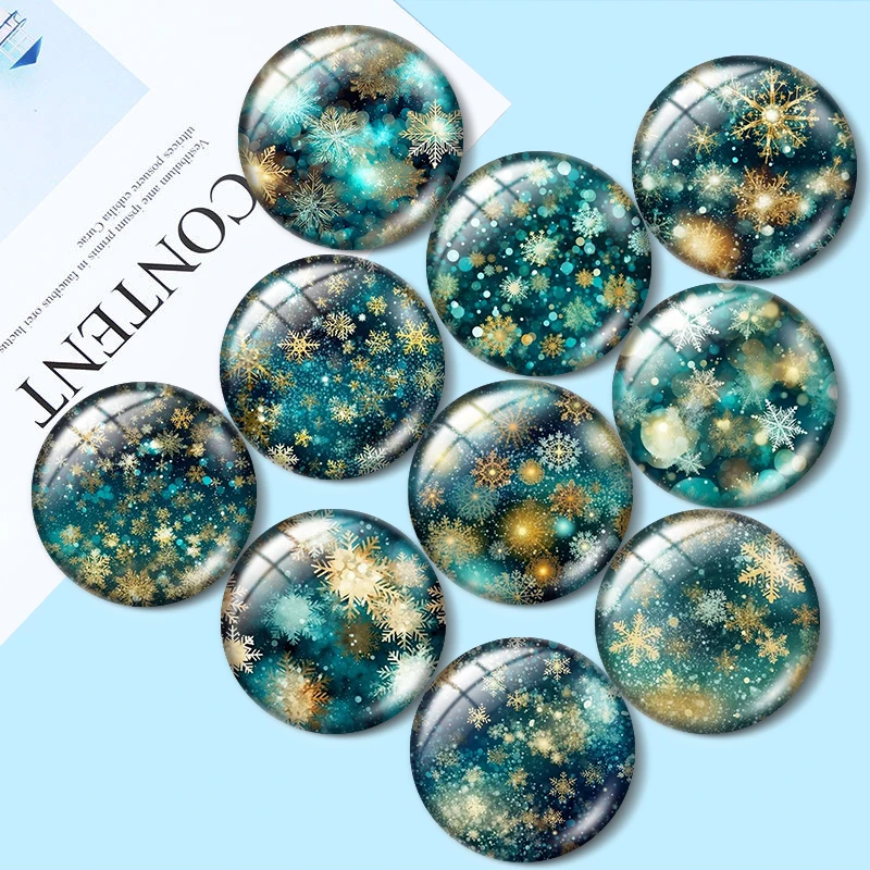 

Watercolor Christmas Snowflakes 10pcs 12mm/18mm/20mm/25mm Round photo glass cabochon demo flat back Making findings