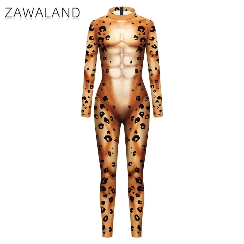 Zawaland أجش الذئب ليوبارد بذلة الحيوان تأثيري حلي الرجال Zentai دعوى مضحك تمويه ارتداء هالوين عطلة ملابس للحفلات