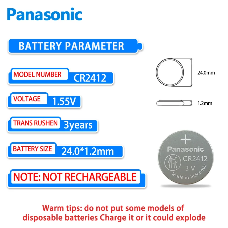 Panasonic CR2412 1PCS Watch Car Remote Control Smart Key Toy Button Lithium Battery