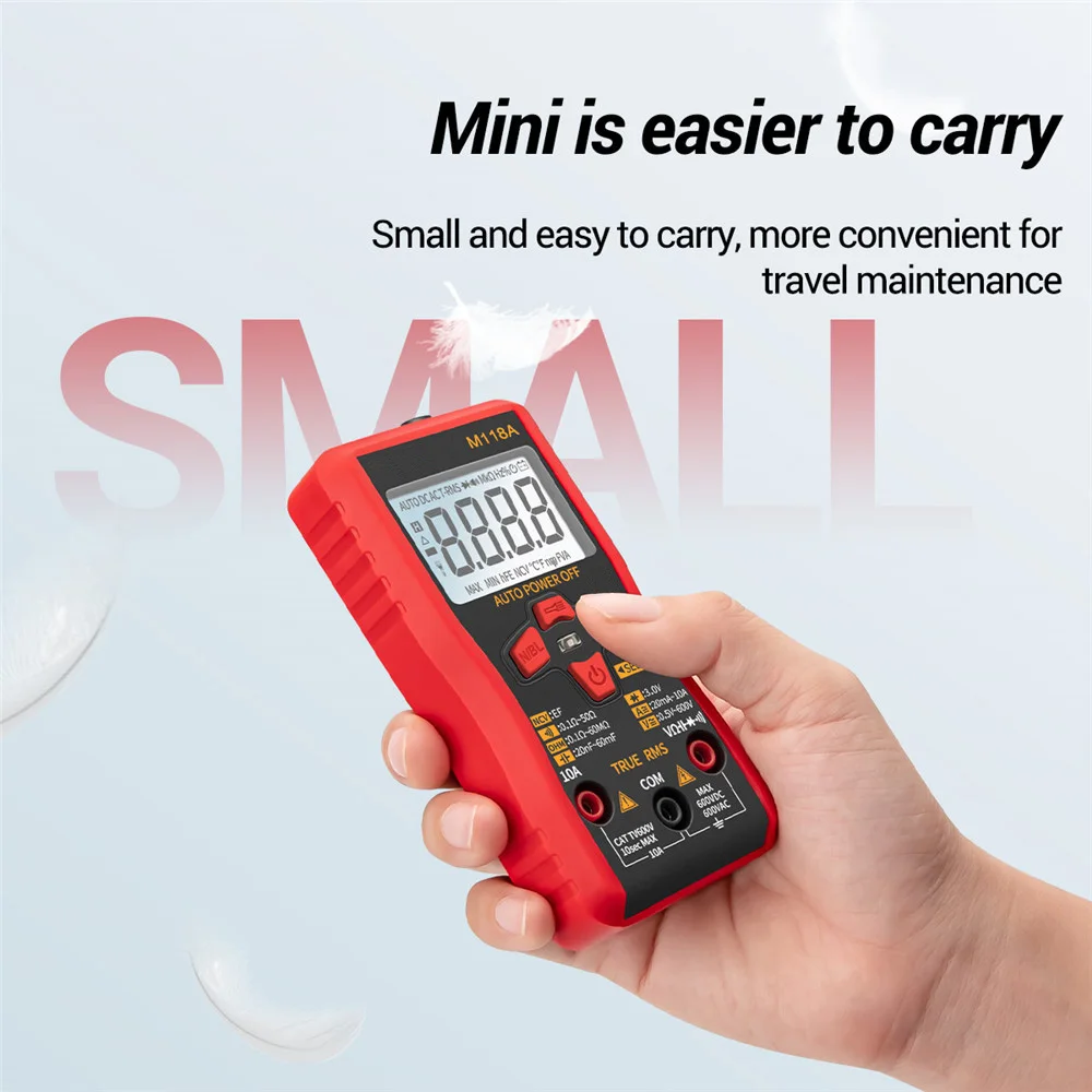 Auto Mmultimetro True Rms Tranistor Meter Mini multimetro digitale torcia M118A Smart Tester con supporto dati NCV