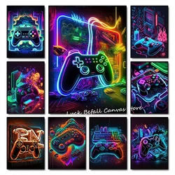 Neon Game Canvas Paintings Game Controller Gamer Gaming Posters Canvas Prints Wall Art Pictures Esports Gamer Room Decor NO LED
