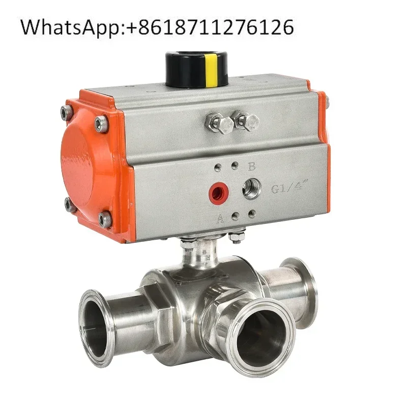 

Pneumatic three-way ball valve quick-loading L-type 316 stainless steel clamp quick switching actuator