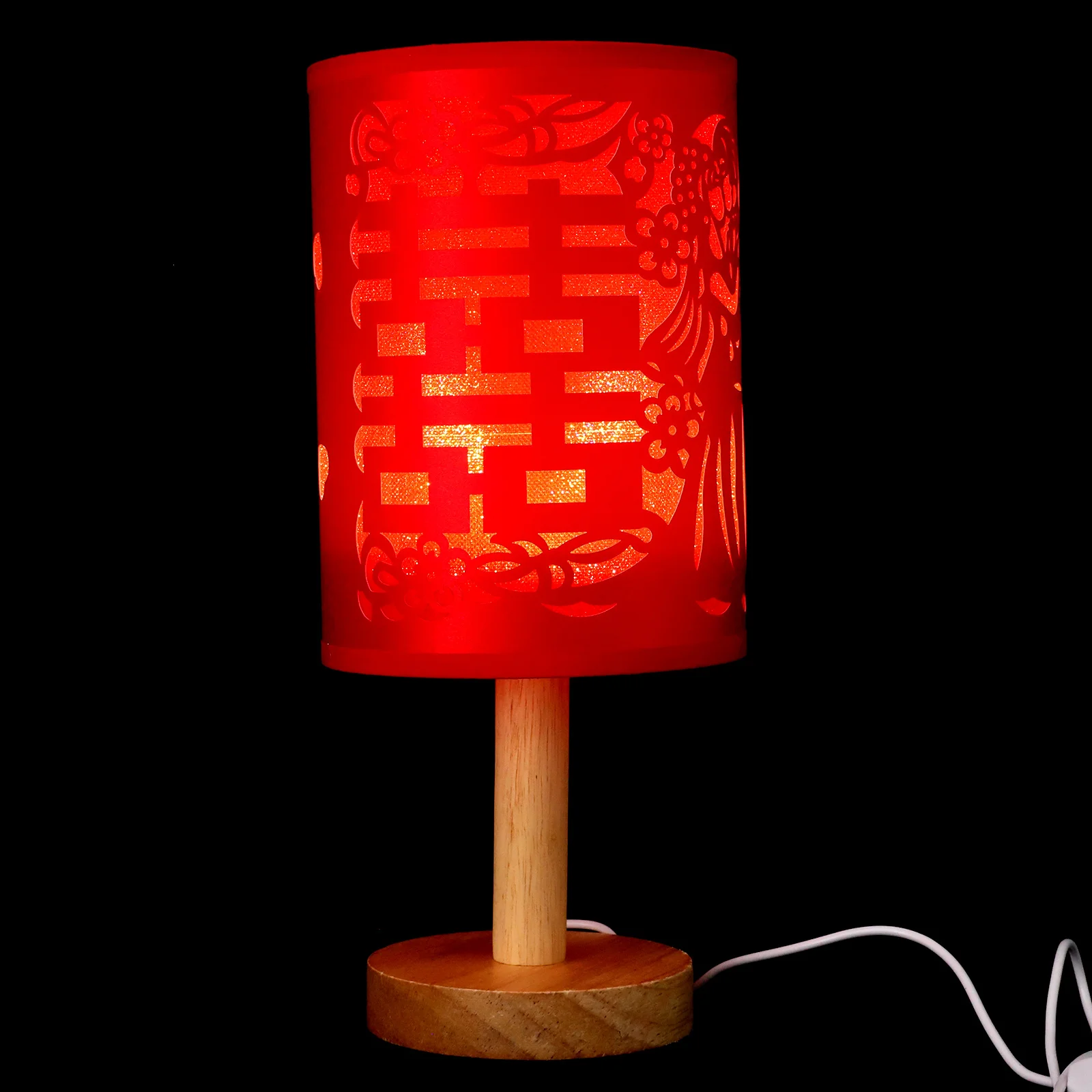 

Red Wedding Bedside Table Lamp Iron Wood Cloth Warm Nightstand Light For Bedroom Living Room Decor Small Desk Lamp