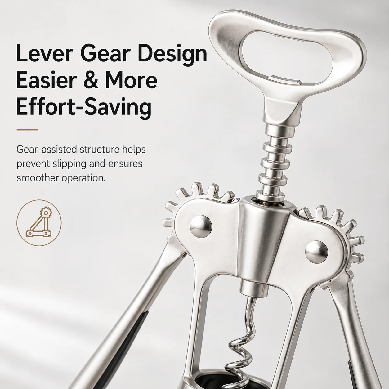 Meltset M Lever Wine Bottle Opener Corkscrew Heavy Duty Stainless Steel 3in1 Wine Beer Opener with Foil Cutter Kitchen Bar Tool