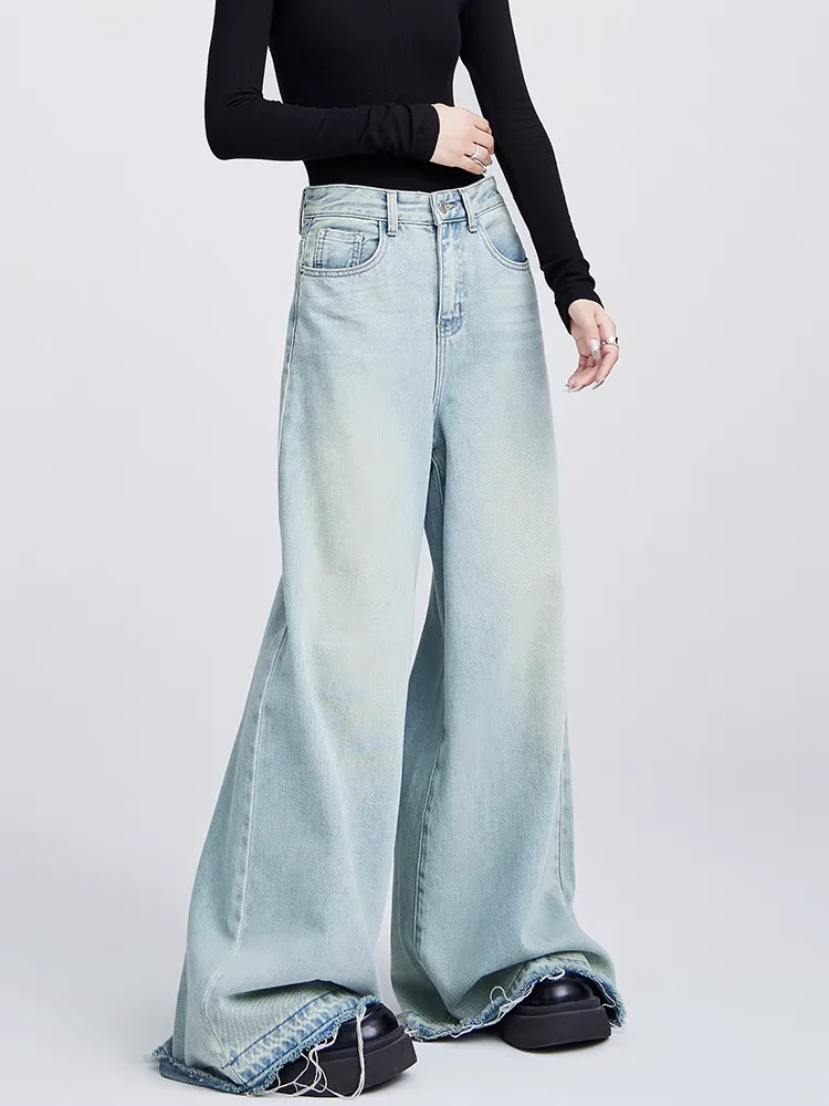 Women's Light Blue Jeans Harajuku Y2k 90s Aesthetic Baggy Denim Trousers Japanese 2000s Style Jean Pants Vintage Trashy Clothes