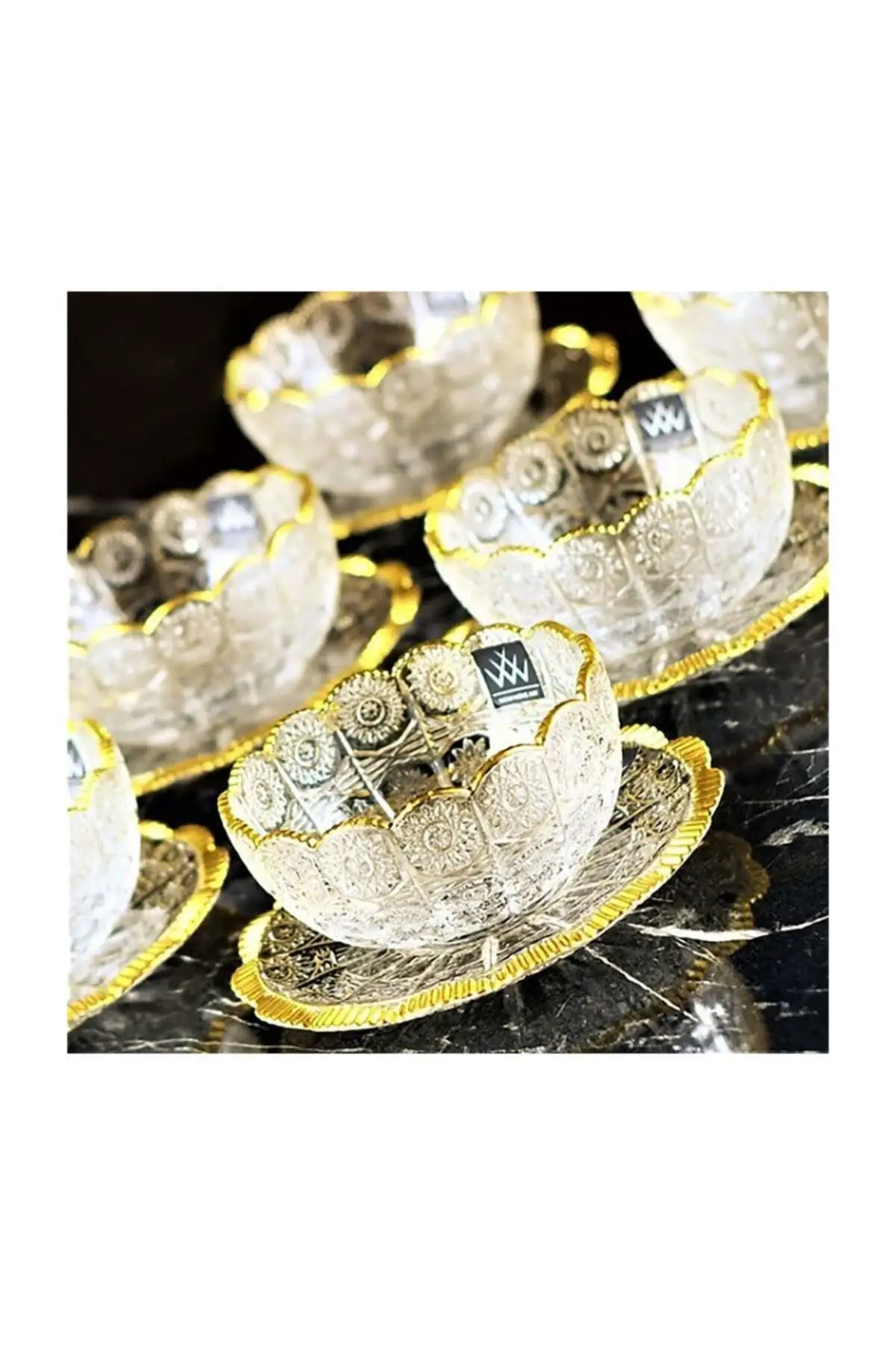 

Gold Gilded Glass 6 Pieces Dish Bowl Dessert Bowls Wow_005 Crystal Bowl Design , Free Shipping,