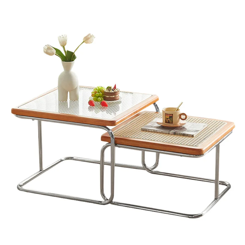 Rattan coffee table, combined antique stainless steel rattan small coffee table