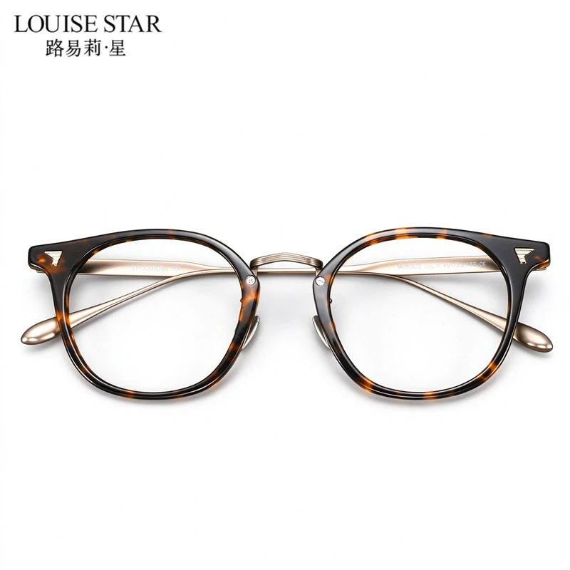 Retro Acetate Turtle Pure Titanium Glasses Frame Round Optical Glasses Frame Customized Prescription Glasses Frame Black