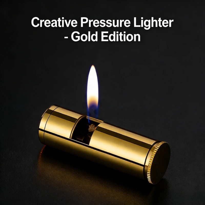 New Boutique Vintage Brass Cylinder Lighter - Unique Press Ignition, Exclusive Retro Collectible for Smoking Enthusiasts Tool