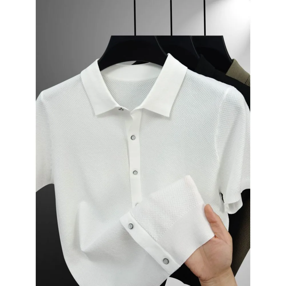 Summer Men's Short Sleeve Breathable Business Fashion Sports And Leisure Collar Men's Polo Shirt Solid Color Knitted T-Shirt