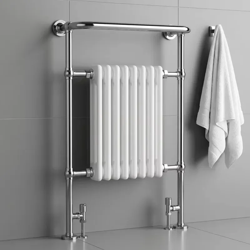 Vintage style bathroom radiator chrome frame white column hot water heating towel rack towel heater