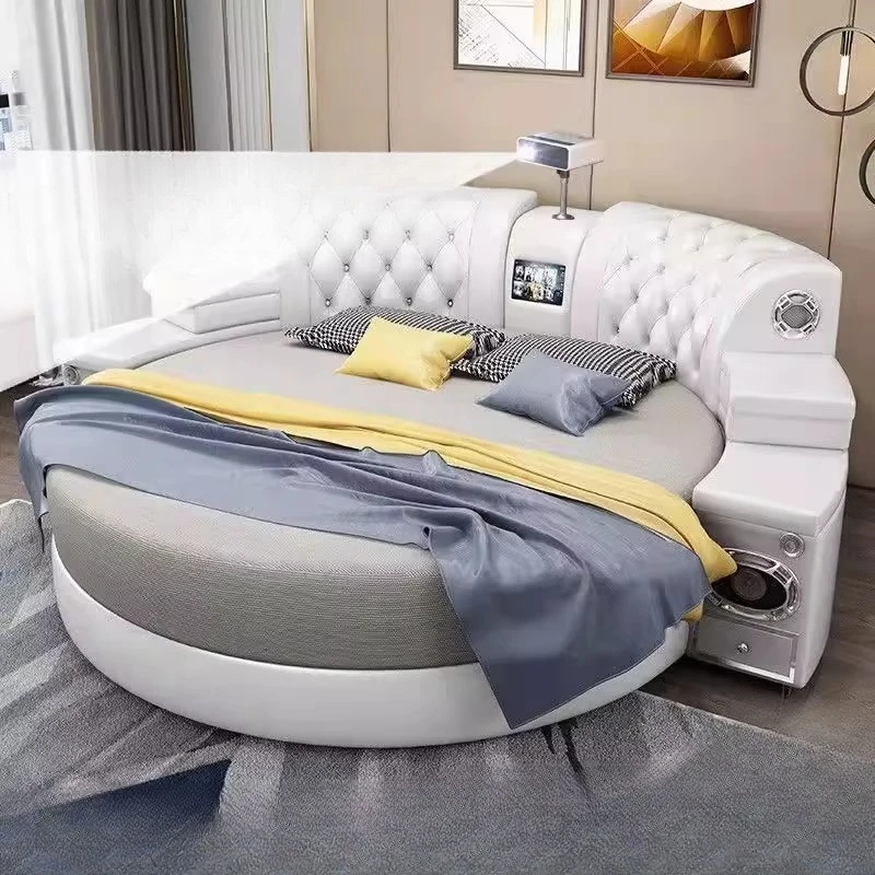 Europian Round Bed Multifonction Double Electric Hotel Bed Minimalist Luxury Lit Intelligent Multifonctions Bedroom Furniture