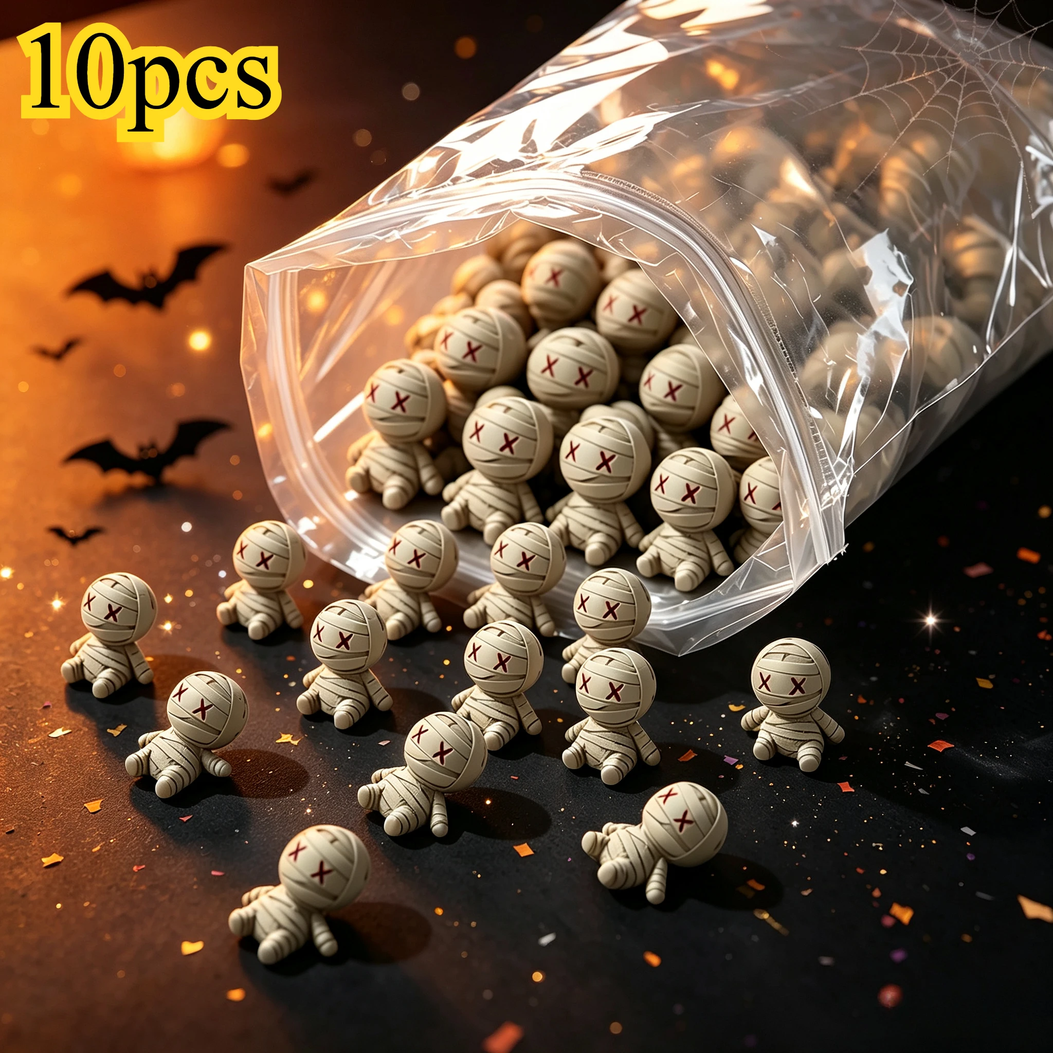 10pcs Mini Mummy Resin Figurines, Tiny Mummy Doll Statues, Micro Landscape Ornaments, Desktop Decor for Halloween Party