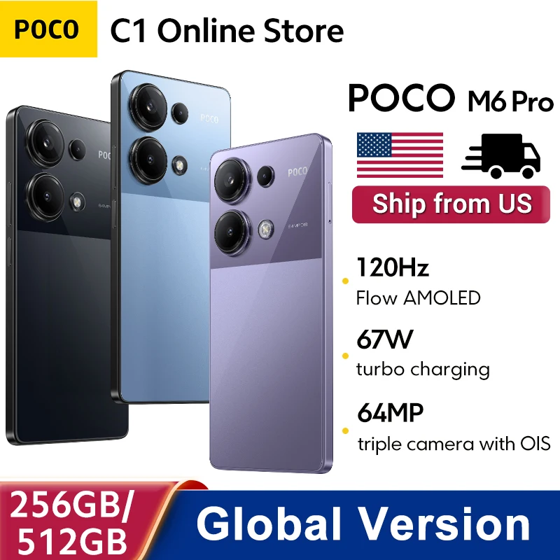 هاتف ذكي POCO M6 Pro الإصدار العالمي MTK Helio G99 Ultra كاميرا 64 ميجابكسل بطارية 5000 مللي أمبير في الساعة شاشة AMOLED 120 هرتز شحن توربو 67 وات